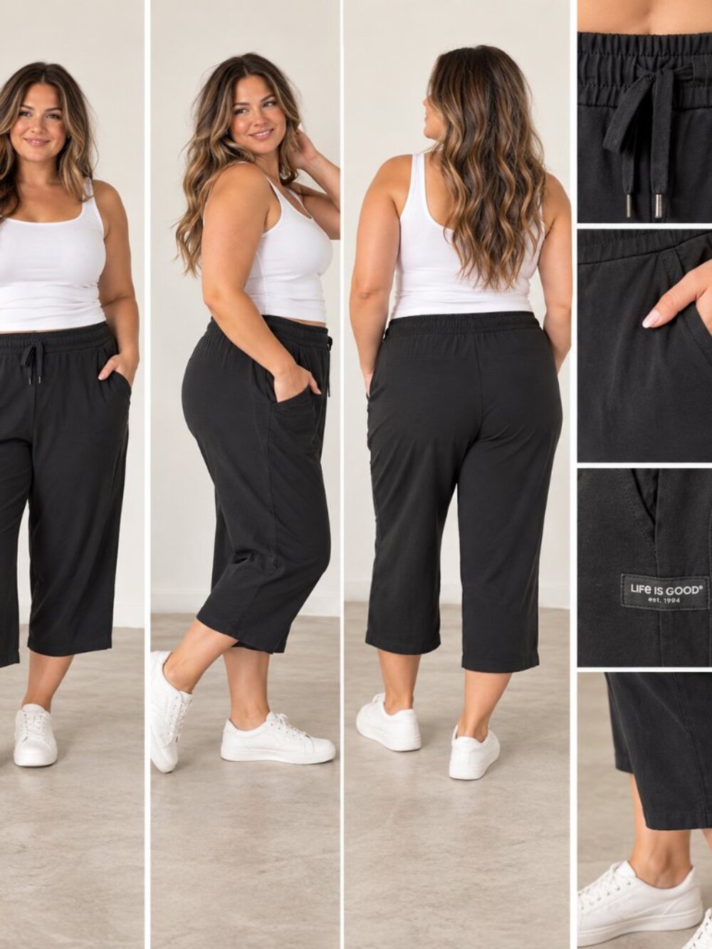 Life is Good Crusher-Flex Black Pull-On Cropped Pants Women’s XXL